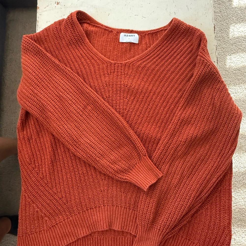 Old Navy Orange Crew Neck Sweater Ribbed Knit